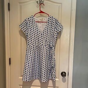 Miami blue and white adorable faux wrap dress size large